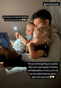 Patrick was seen reading a bedtime story to their two children
